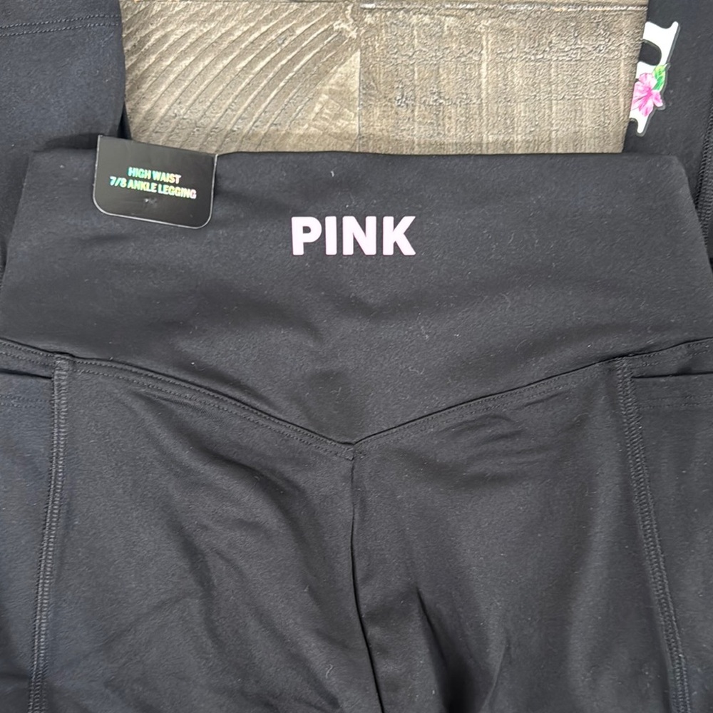 PINK Victoria's Secret Black Leggings with Floral Hawaii Print - Picture 5 of 5